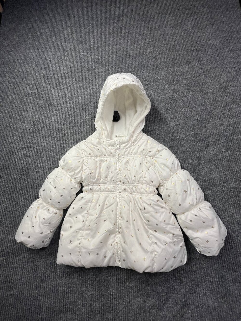 Old Navy Toddler Girls Cream Puffer Jacket Gold Star Hooded Coat Size 5T